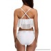 anfilia Women Lace Up Bikini Set Criss Cross Bikini Swimsuit Halter Neck Swimwear White Falbala B07B9NR8V7